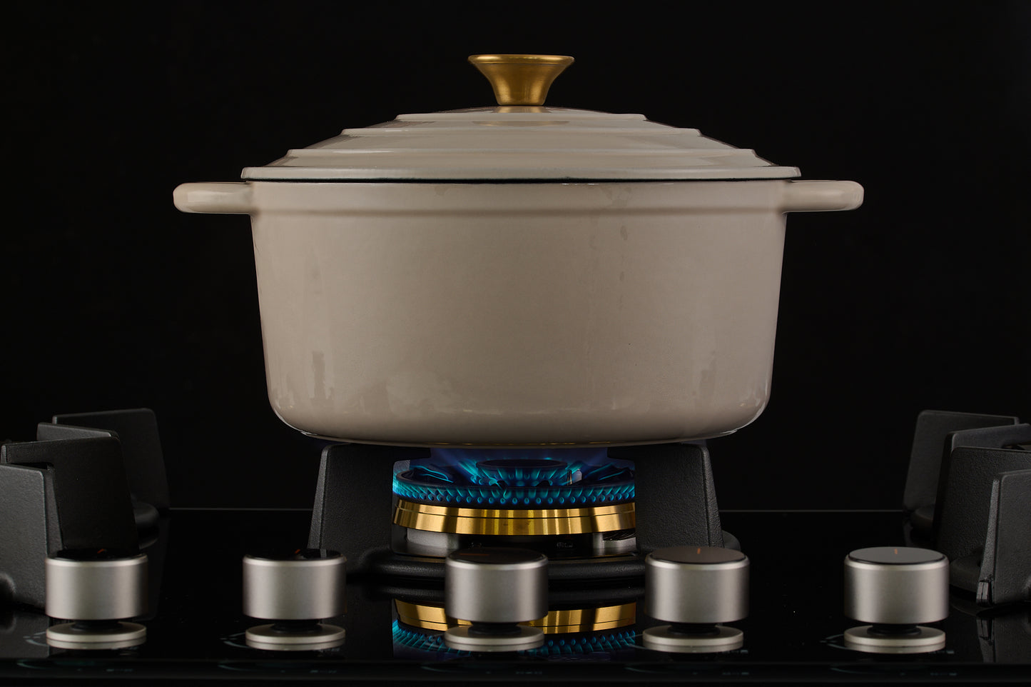 Swissmin 90cm Black Glass Gas Hob with 5 Brass Burners