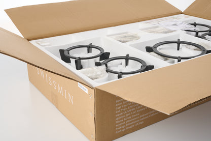 Swissmin 90cm Black Glass Gas Hob with 5 Brass Burners